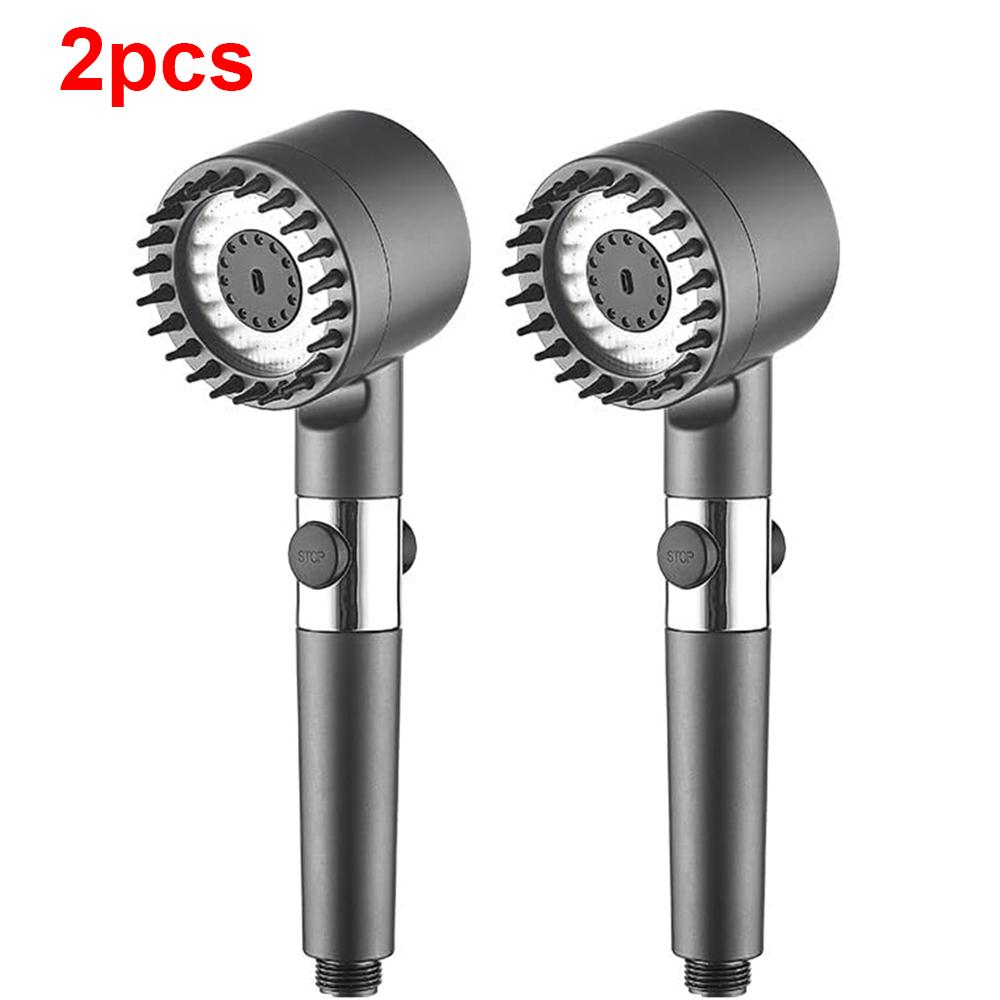 4 Modes Handheld Shower Head with Brush Cotton Filters One-click Stop Water Saving High Pressure Showerhead for Bathroom
