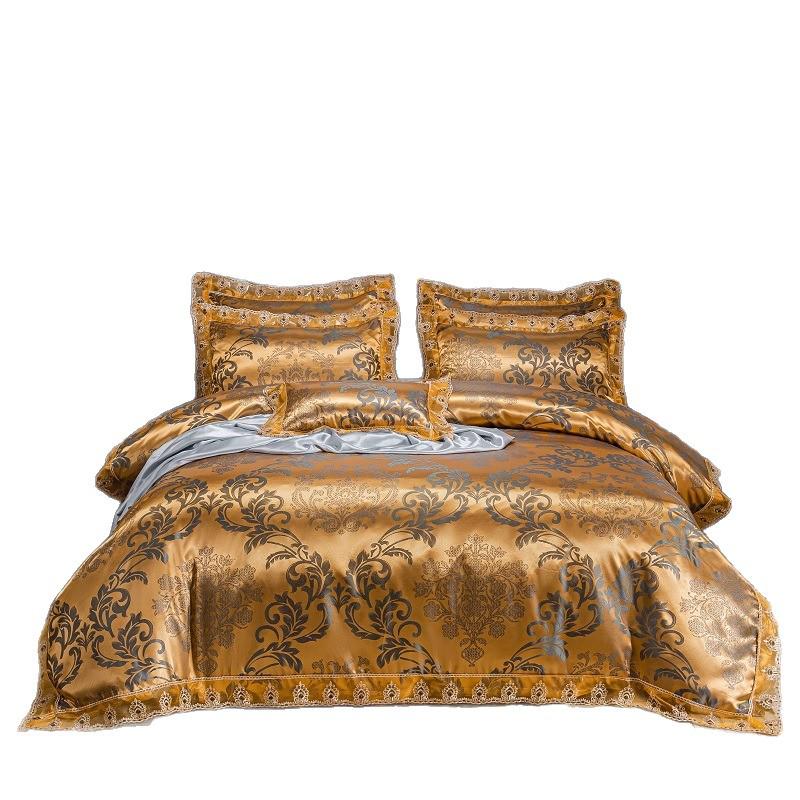 Luxury European Lace Trim Jacquard Silk Bedding Set