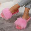 Fashion Chic Faux Fur Warm Plush Slippers for Women Mic Color Open Toe Fur Slippers Woman Winter Slip On Non Slip Cotton Slides Lady