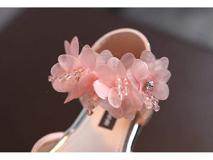Girls' Summer Rhinestone Flower Sandals - Soft Sole Princess Dance Shoes