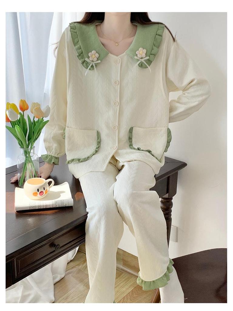 Air Cotton Layered Maternity Pajamas for Autumn/Winter - Breastfeeding & Postpartum Homewear