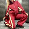 Westerse Herfst Y2K Gestreept Rits-up Top Jas Casual Sportkleding Set Vrouwen