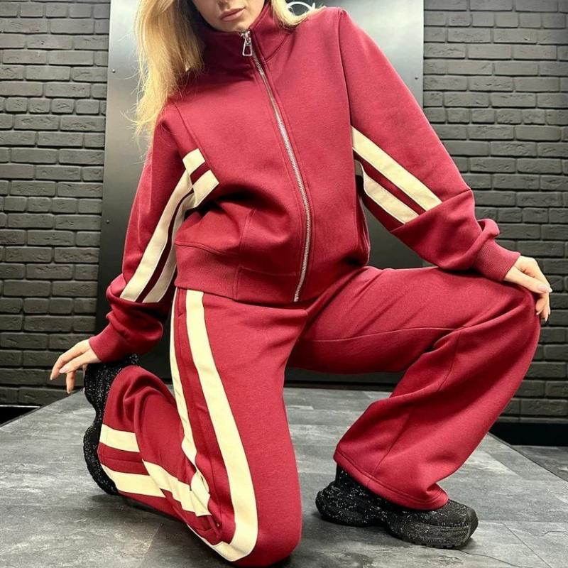 Westerse Herfst Y2K Gestreept Rits-up Top Jas Casual Sportkleding Set Vrouwen