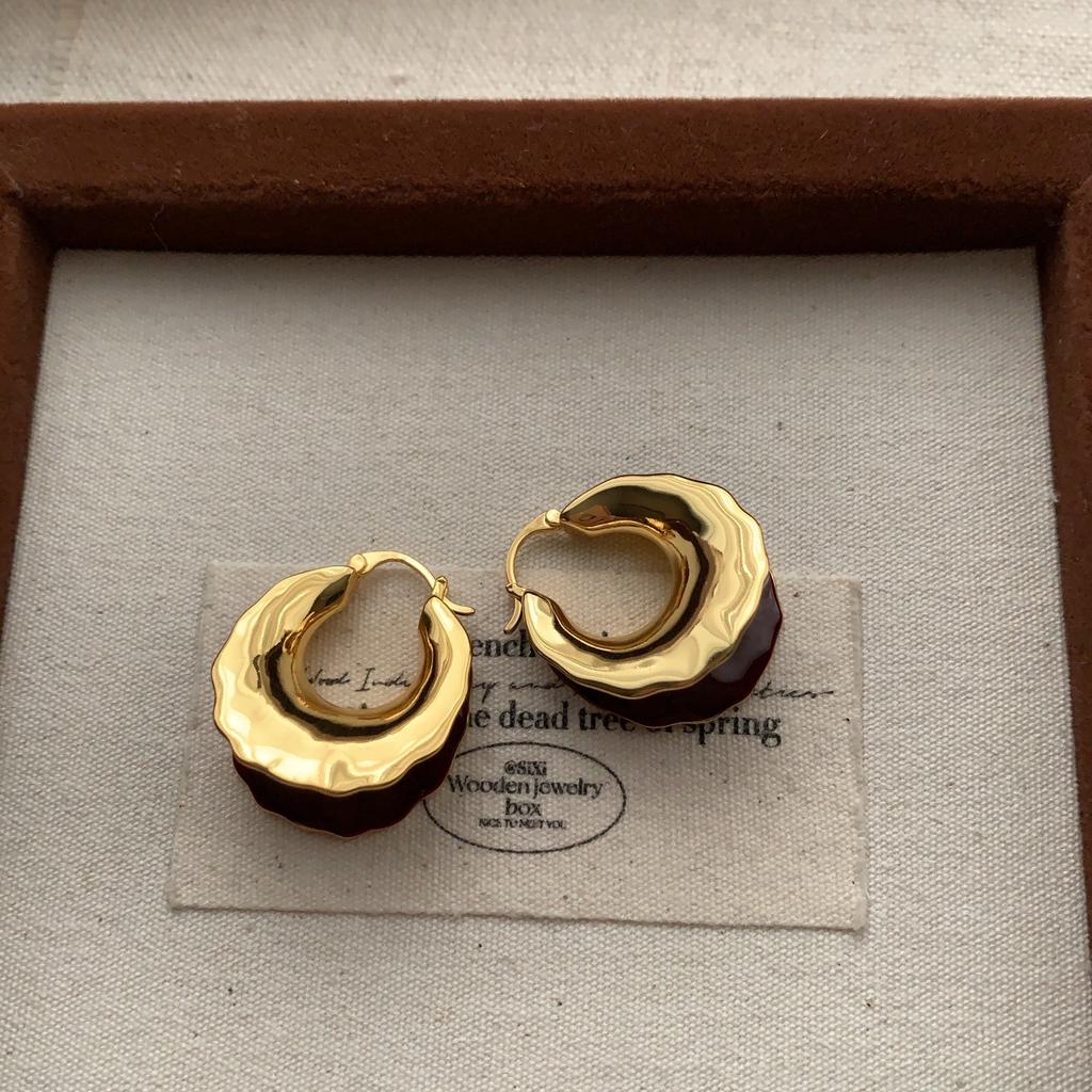 Irregular Ring Enamel Stud Earrings, Natural Light Luxury, High Sense, Fashionable Elegance and Luxury, New Autumn and Winter Earrings
