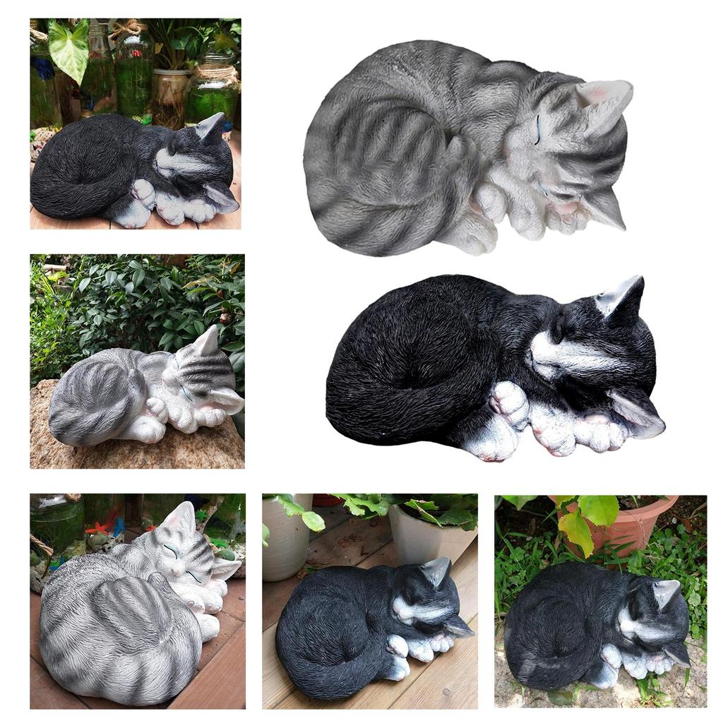 Lovely Miniature Sleeping Cat Statue Landscaping Figurines Mini Animal Art Crafts Sculpture for Patio Lawn Yard Decor Ornament