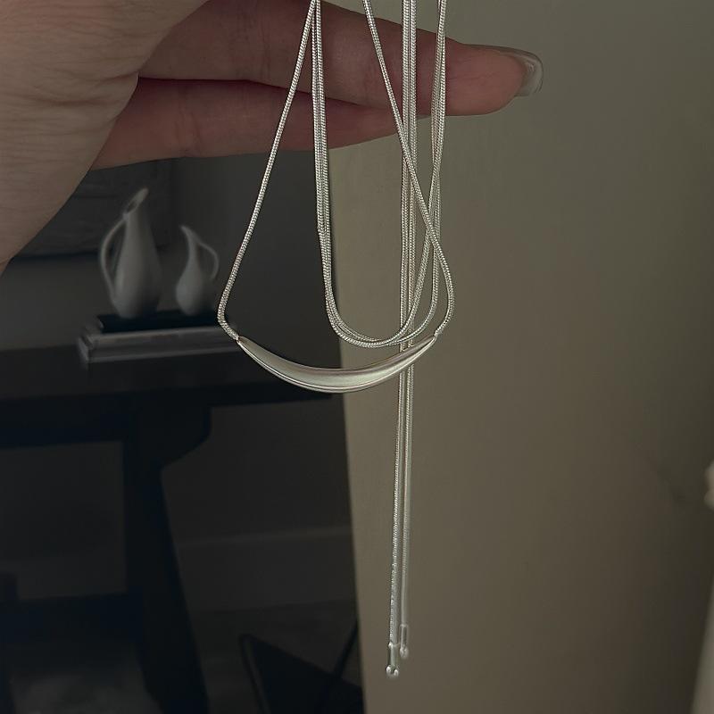 S925 Sterling Silver Korean Minimalist Pull-out Sweater Chain Textured Clavicle Necklace Adjustable Jewelry Gift for Women