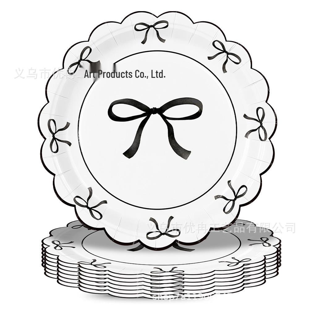 Black Bow Tie Party Set: Disposable Plates, Napkins, Tablecloth & Decorations