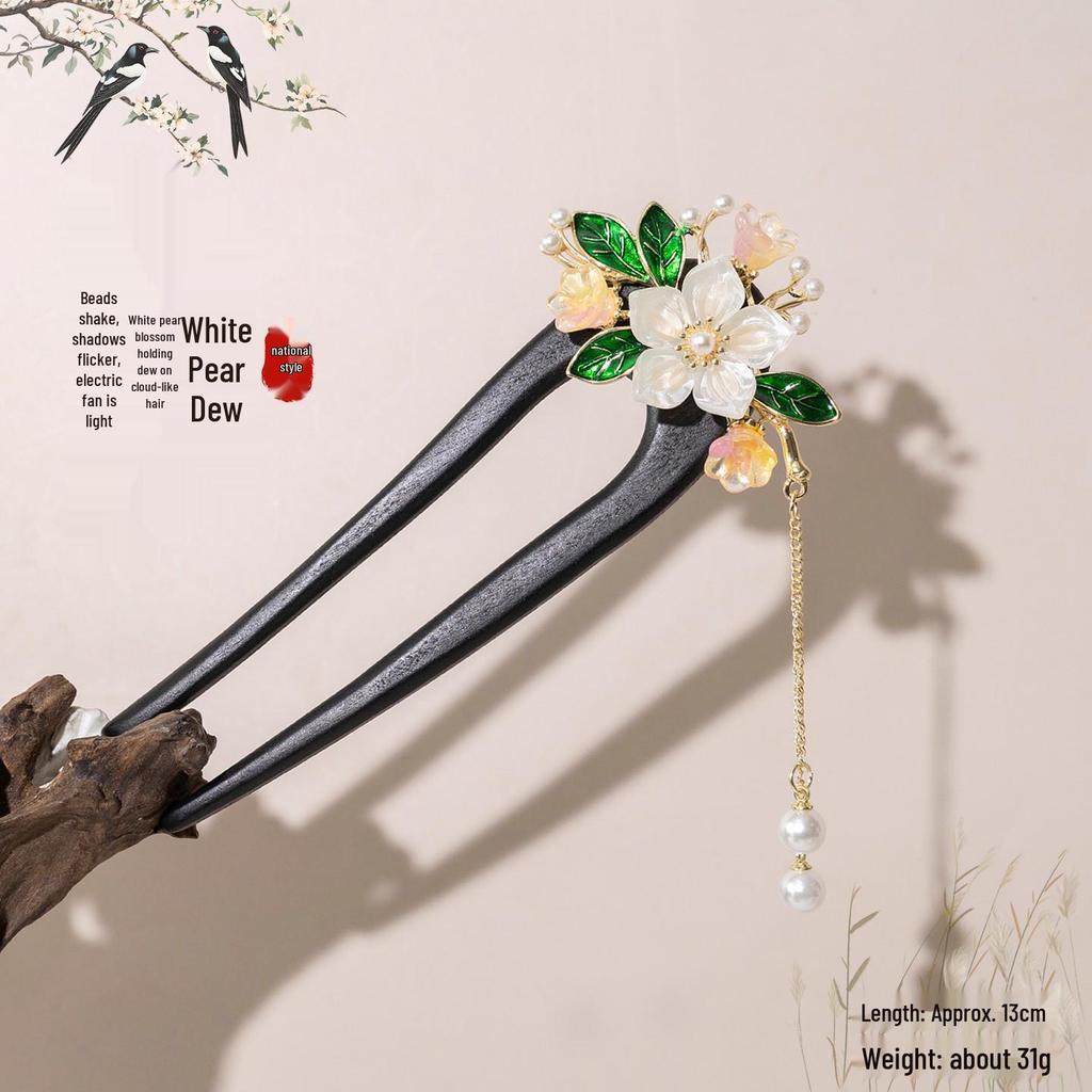 Elegant U-Shaped Tassel Hairpin: Ancient Chinese Style Floral Hair Accessory for Hanfu & Qipao Updos