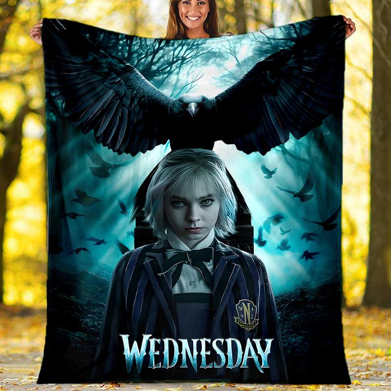 1pc Addams Family Wednesday Enid Theme Blanket - Digital Print, Polyester, Cozy for All Seasons, Perfect for Outdoor, and Travel