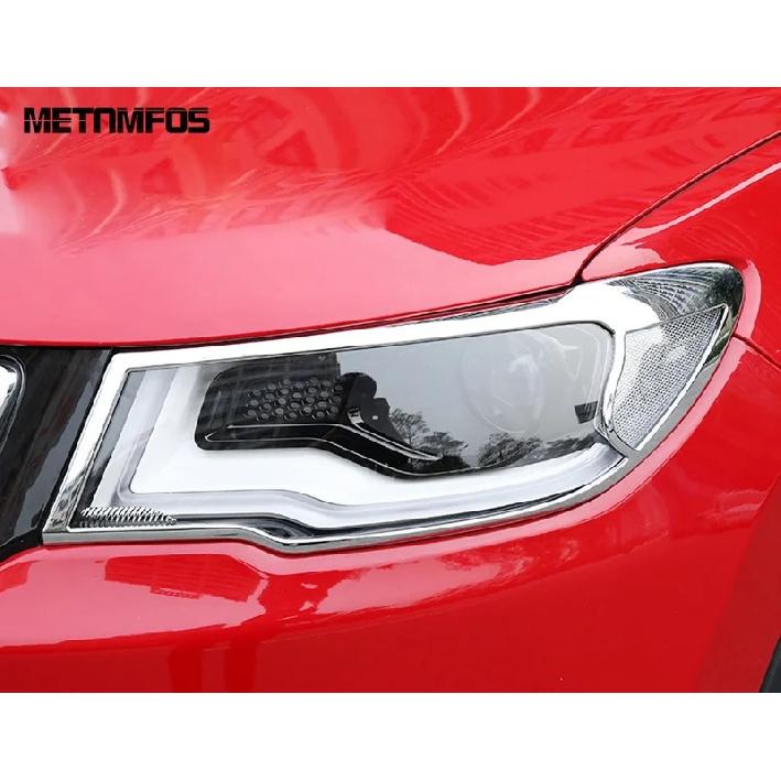 Head Light Lamp Cover Trim For Jeep Compass 2017 2018   Chrome Front Headlight Protection Frame Exterior Accessories