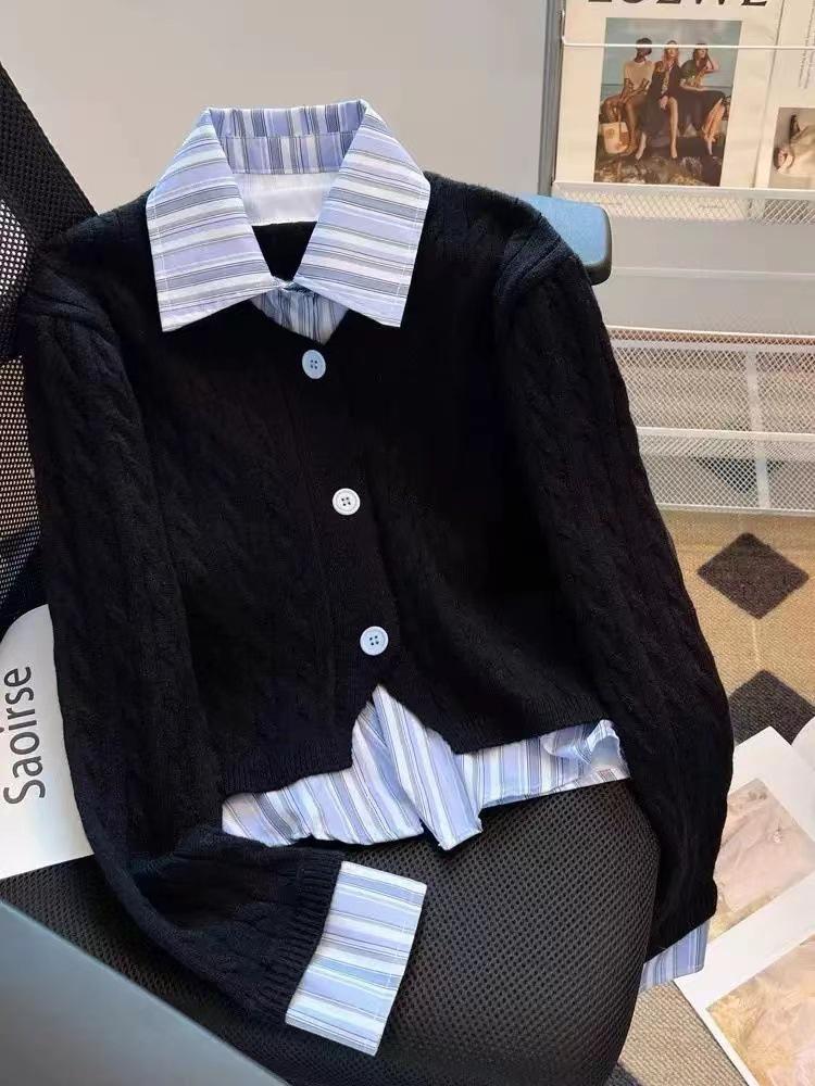 Women's French Chic Knit Cardigan - Fake Two-Piece, Autumn/Winter 2025 Fashion