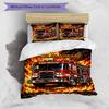 3PC Custom Name Fire Truck Flames Bedding Set Duvet Cover Closure Includes 1 Duvet Cover & 2 Pillowcases for Bedroom