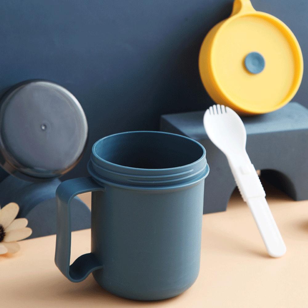 Portable Breakfast Cup 500ML Oatmeal Cup Cereal Nut Yogurt Mug Snack Cup Soup Mug Microwave with Lid Spoon for Kitchen Tools