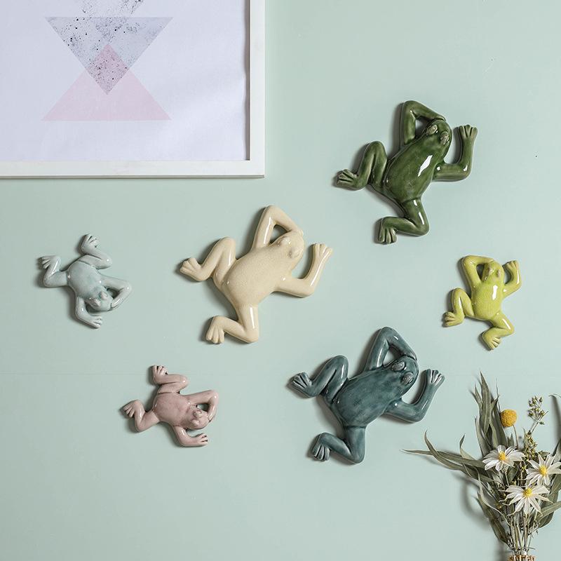 Nordic Style Ceramic Frog Wall Hanging Ornaments Living Room Background Display Crafts 3D Frog Wall Hanging Decoration