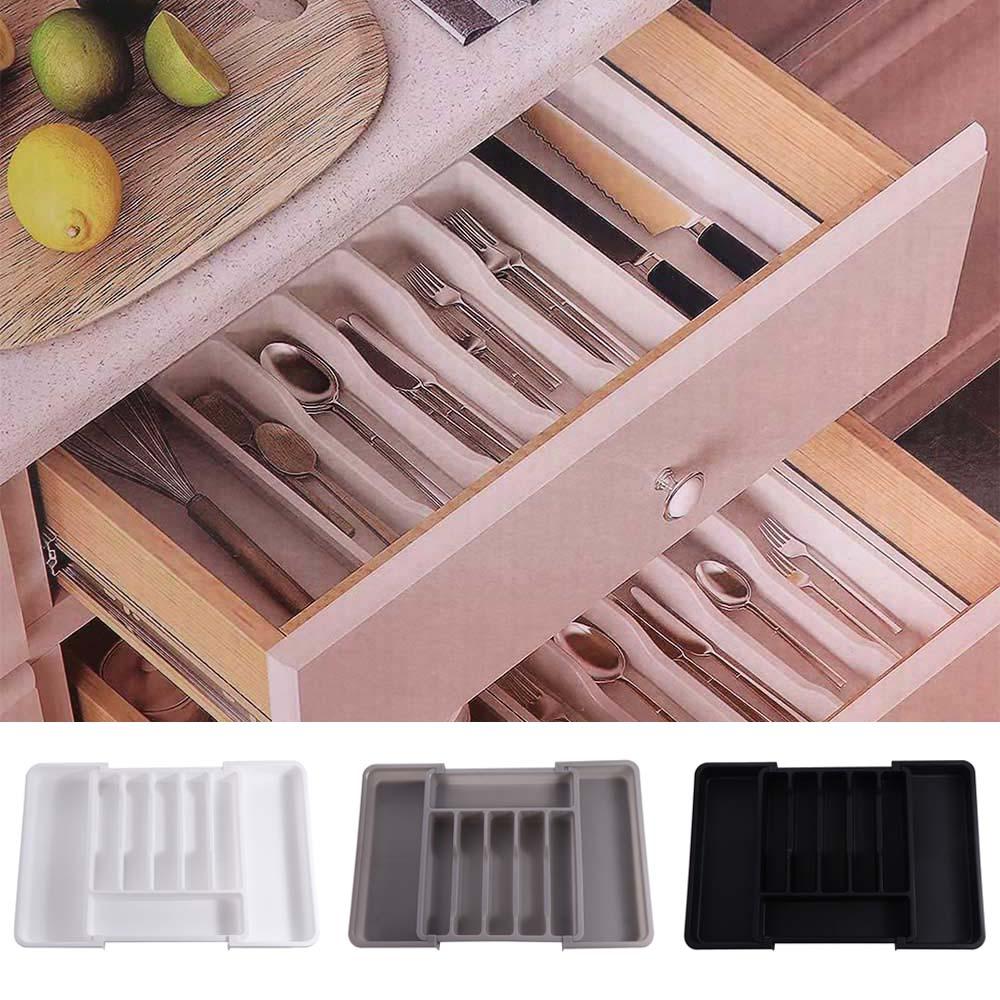 Plastic Silverware Drawer Organizer Black/White/Grey Expandable Utensil Tray  Flatware