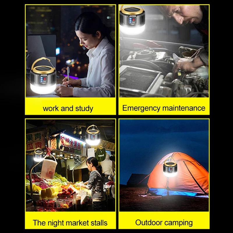 Portable Solar Tent Light Outdoor LED Camping Light Lanterns Emergency Lights For BBQ Hiking USB Rechargeable Camping Lantern