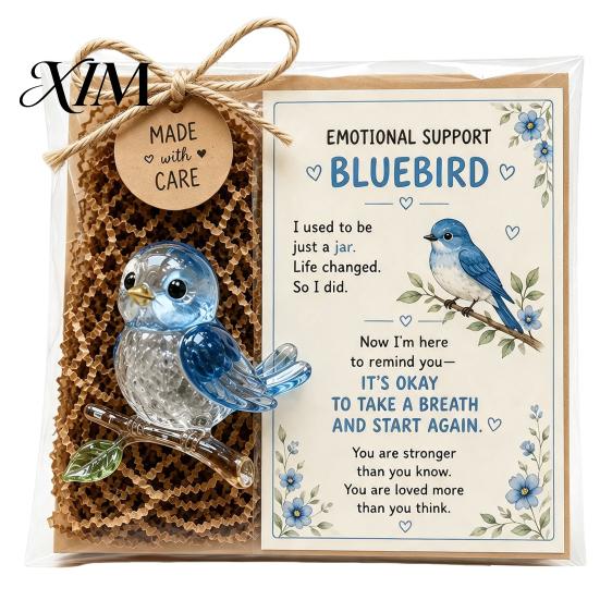 Emotional Support Animal Glass Gift, Cute Recycled Pocket Hug Turtle/Bird/Frog Gift Keepsake with Encouragement Card, Comfort for Friends, Coworkers,