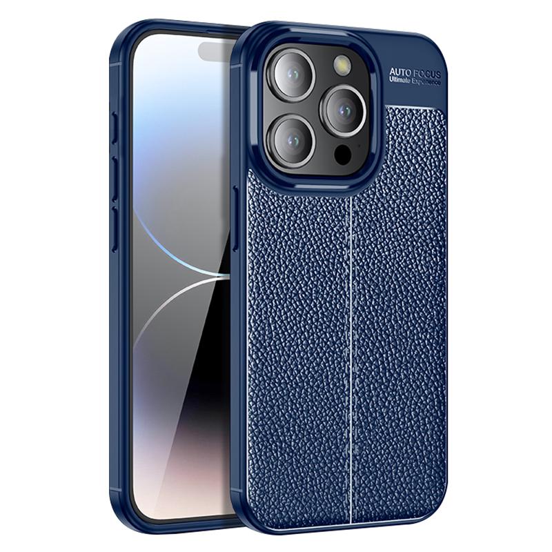 

For iPhone 15 Pro Max Litchi Texture TPU Phone Case Drop-proof Back Cover Blue