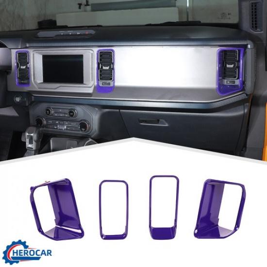 4x AC Air Conditioner Vent Outlet Dash Cover Trim for Ford Bronco 21+ Purple ABS