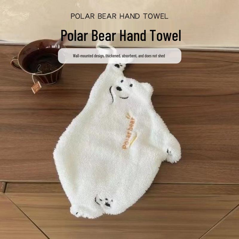 Adorable Polar Bear Wall-Mounted Coral Fleece Hand Towel for Bathroom or Kitchen White - Standard Polar Bear