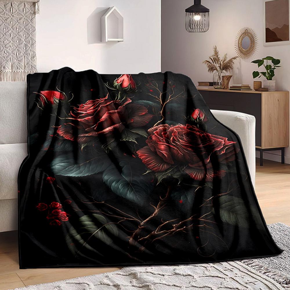 

1PC Gothic Roses Print Blanket, Soft Throw Blanket - Warm & Cozy for Couch, Bed, Office, and Travel yy250912206 75x90cm