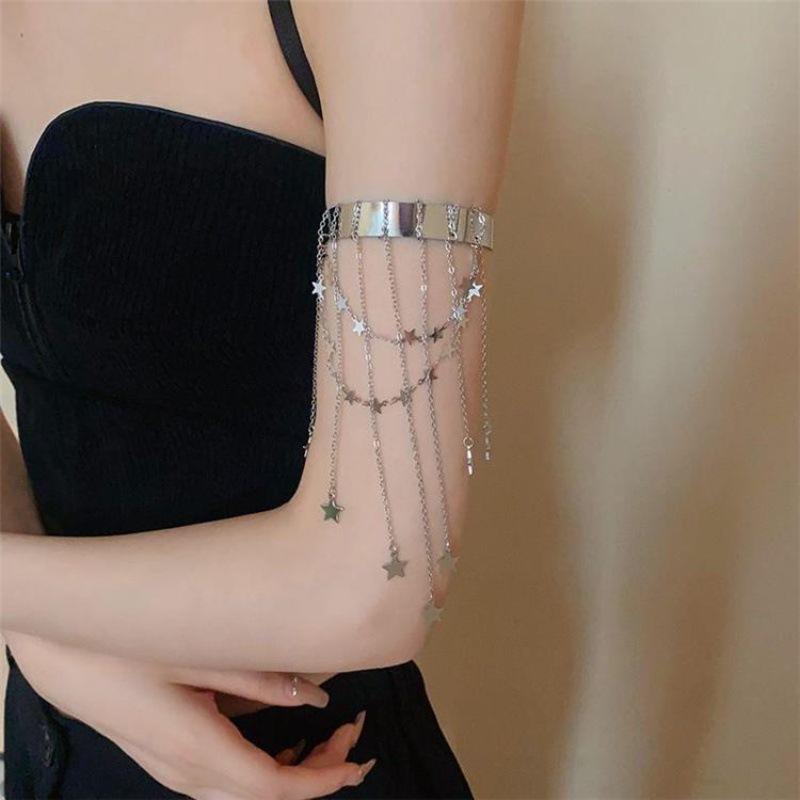 Upper Arm Bracelet Metal Tassel Star Heart Chain Armband Cuff Simple Arm Bangle Armlet Adjustable For Women Girl