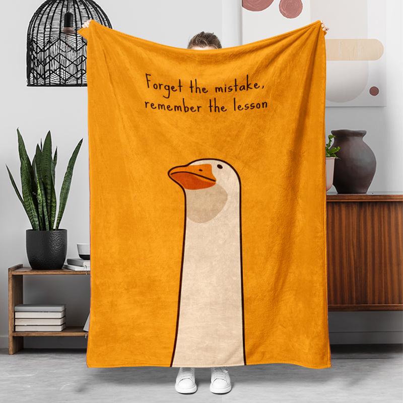 1pc Inspirational Cartoon Goose Flannel Blanket - Soft Lightweight All-Season Throw with Forget the mistake, remember the less 130x150cm51x59in