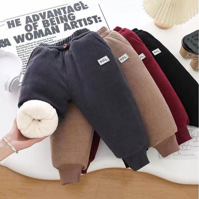 Boys Thick Padded Pants Winter Kids Plus Velvet Warm Trousers Children Lambswool Cotton Long Pants Casual Sports Pants