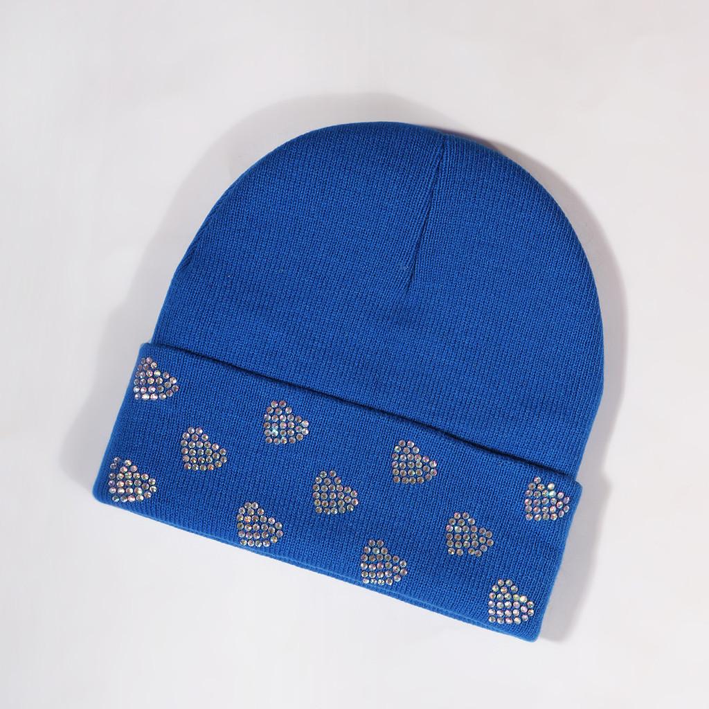 

Trendy Simple Knit Hat With Decorative Rhinestones For Autumn Casual Wear Blue