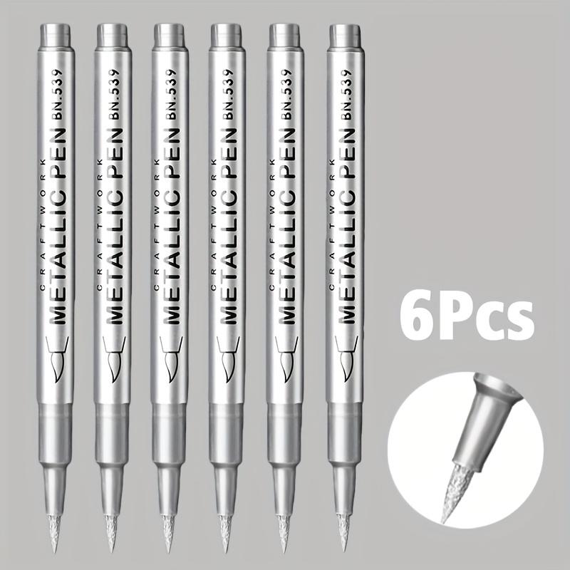 6Pcs Golden & Silver Metallic Markers, Brush & Fine Tip Options - for Painting, Lettering And Detailing - Quick-Drying, Artistic