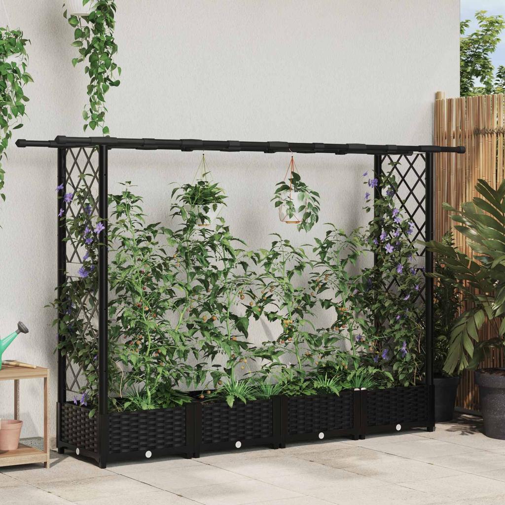 Raised Garden Bed with Trellis and Hanging Roof Black 203 X 40 X 123 Cm PP