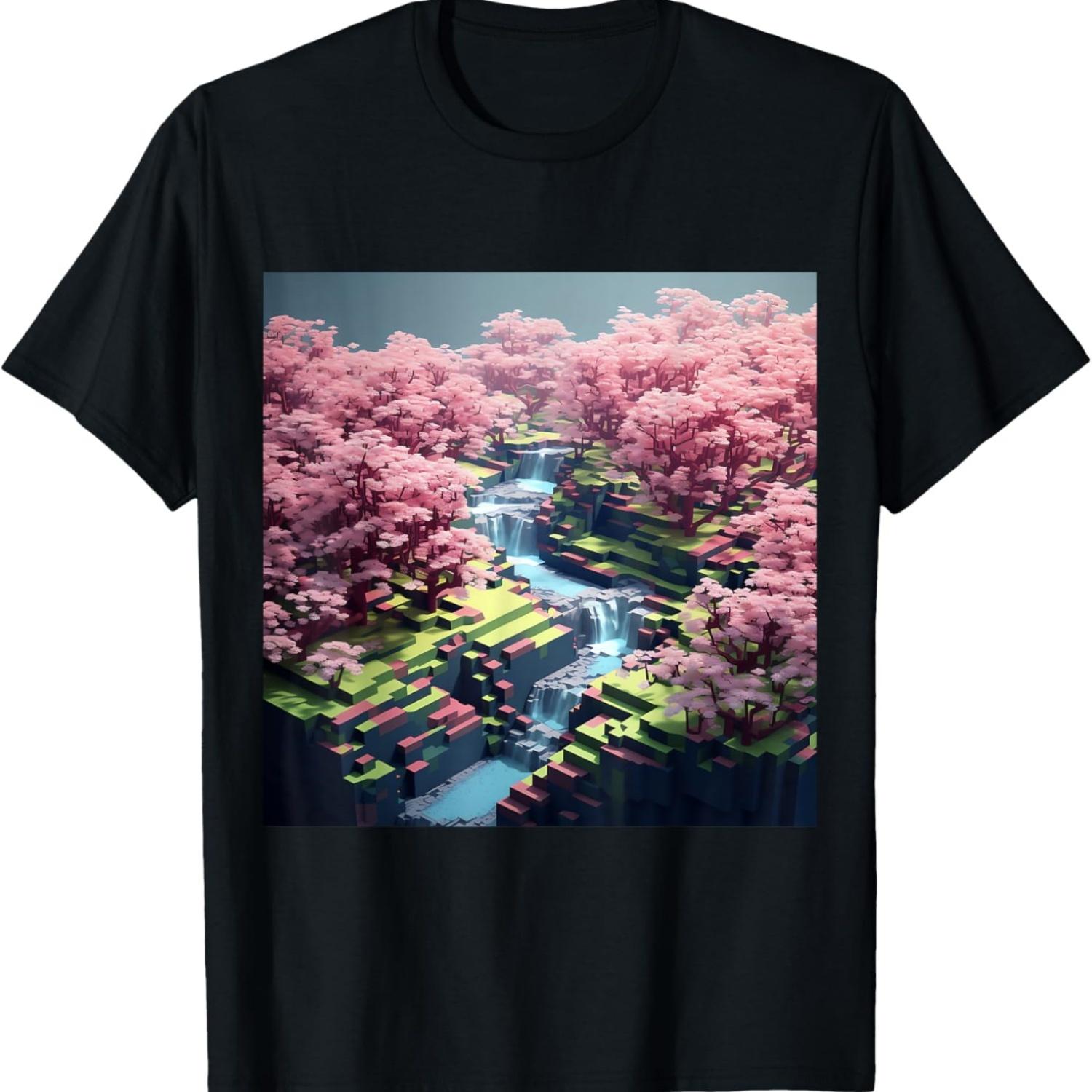Isometric Blossom Pixels Cherry Blossom Retreat T-Shirt S чёрный