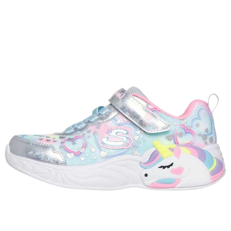 Skechers S-Lights Fashion Comfortable Versatile Simple Low-Top Kids Casual Shoes Kids sneaker Silver Blue 303063L-SMLT 27.5