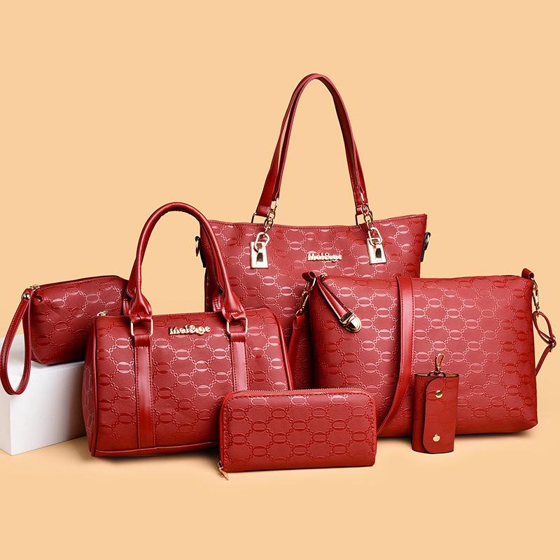 New Fashionable Six-piece Set, Mother and Child Bag, Embossed Sequined Shoulder Bag, Large-capacity Messenger Bag, Handbag, Women's Bag.