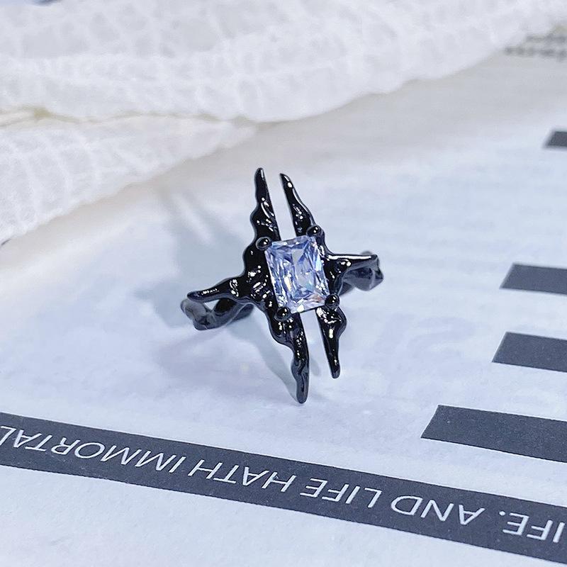 Dark Series Personality Trendy Cool Love Open Ring Irregular Inlaid Zircon Punk Retro High Sense Ring Woman