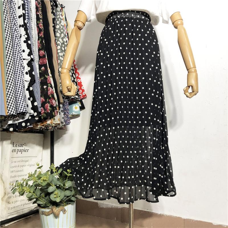 Sommerröcke für Damen, Vintage-Blumendruck, Chiffon-Faltenrock, elastisch, hohe Taille, lässiger Midirock, Damenkleidung