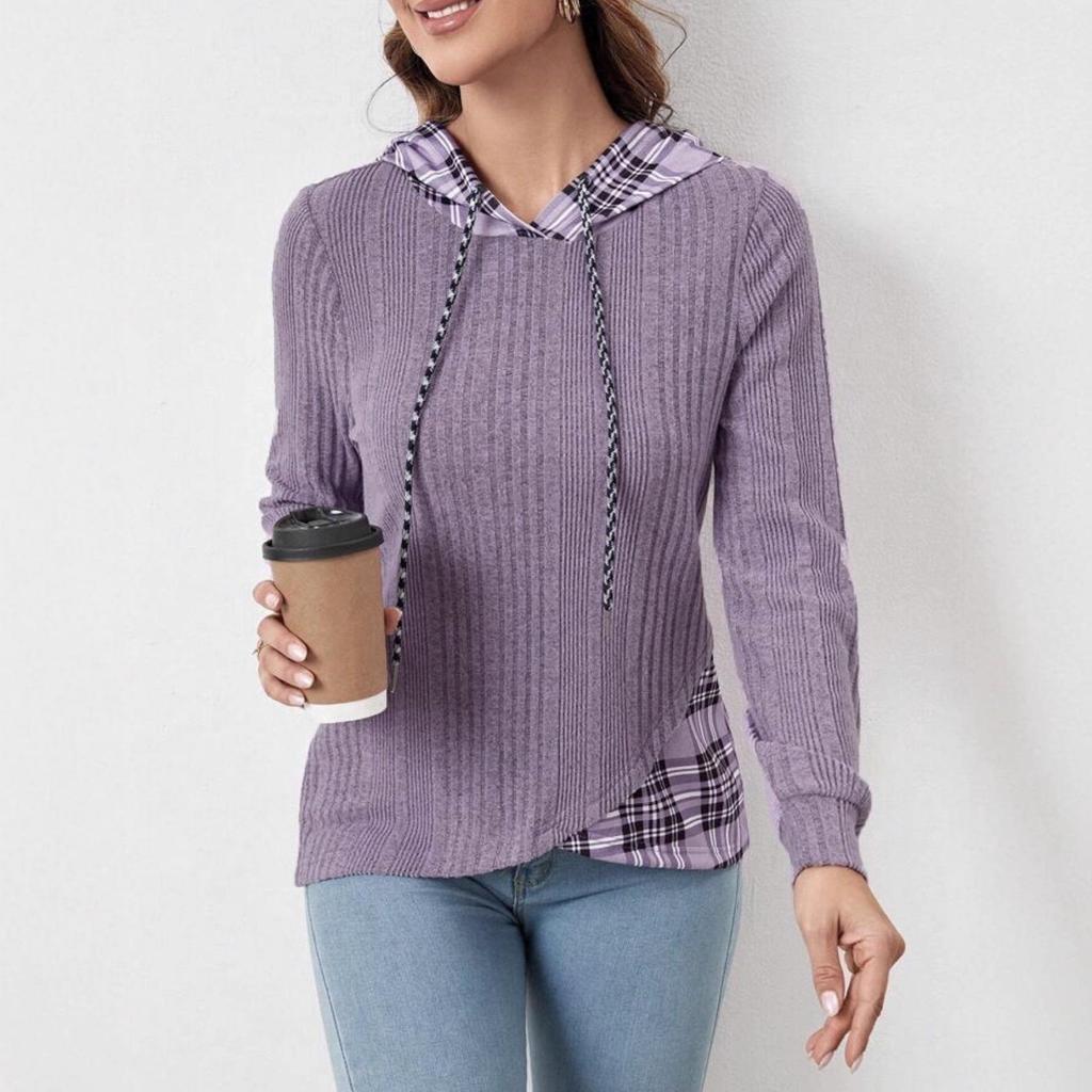 Autumn/Winter 2025 European & American Color Block Patchwork Knit Hoodie