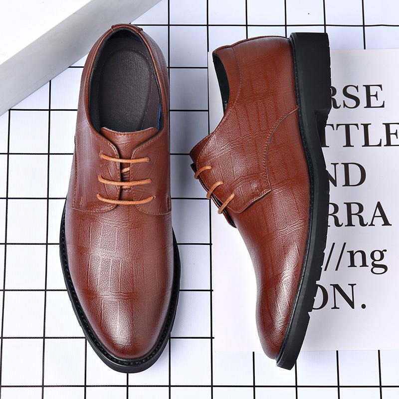 

2025 spring and autumn new men s business dress leather shoes men s leather breathable British lace-up pointed leather shoes 6881 44 коричневий