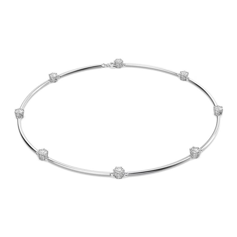 Swarovski Constella Round Cut Cubic Zirconia Rhodium Plated Necklace Women s Silver 5638699 серебряный