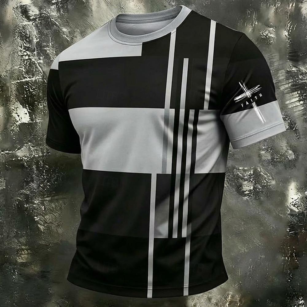 Cross Men's Modern Graphic Red Black Gradient T Shirt All Over Print Crew Neck Short Sleeve Christian Faith Gift for Him Designer Clothing Apparel