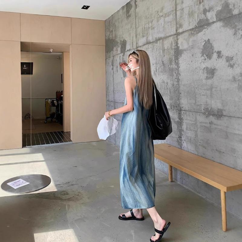 French Tie Dye Halter Dress Children's Summer Loose Look Slim Beautiful Sanya Beach Holiday Beach Dress