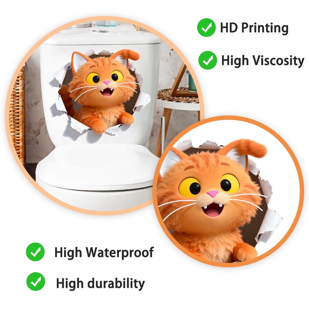 Naklejka na toaletę dla kota 3D Przebijająca ścianę Samoprzylepna Usuwalna do Łazienki Wystrój Domu