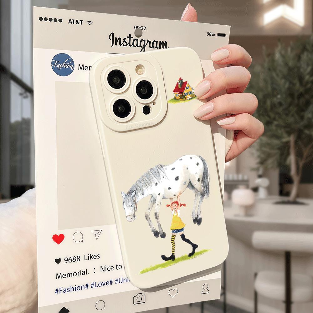 The Whimsical Horse and Girl Design Phone Case Is Suitable for iPhone 17 16 15 14 13 12 11 Pro/Max/Plus Anti Drop and Shockproof