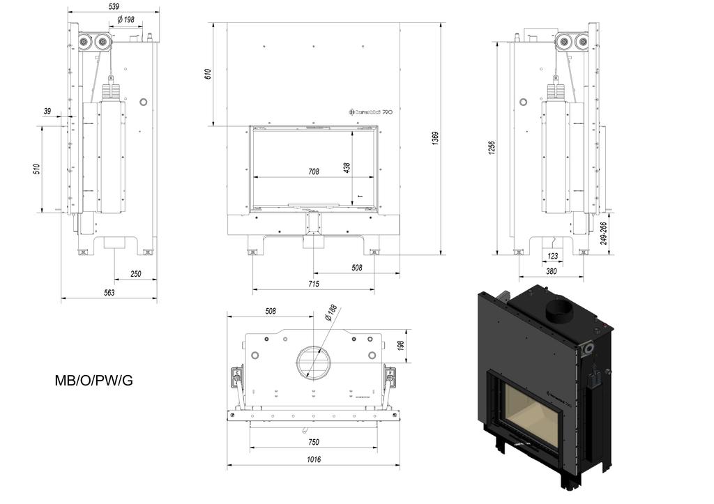 Water heating fireplace KRATKI MBO 15 kW Ø 200 lift-up