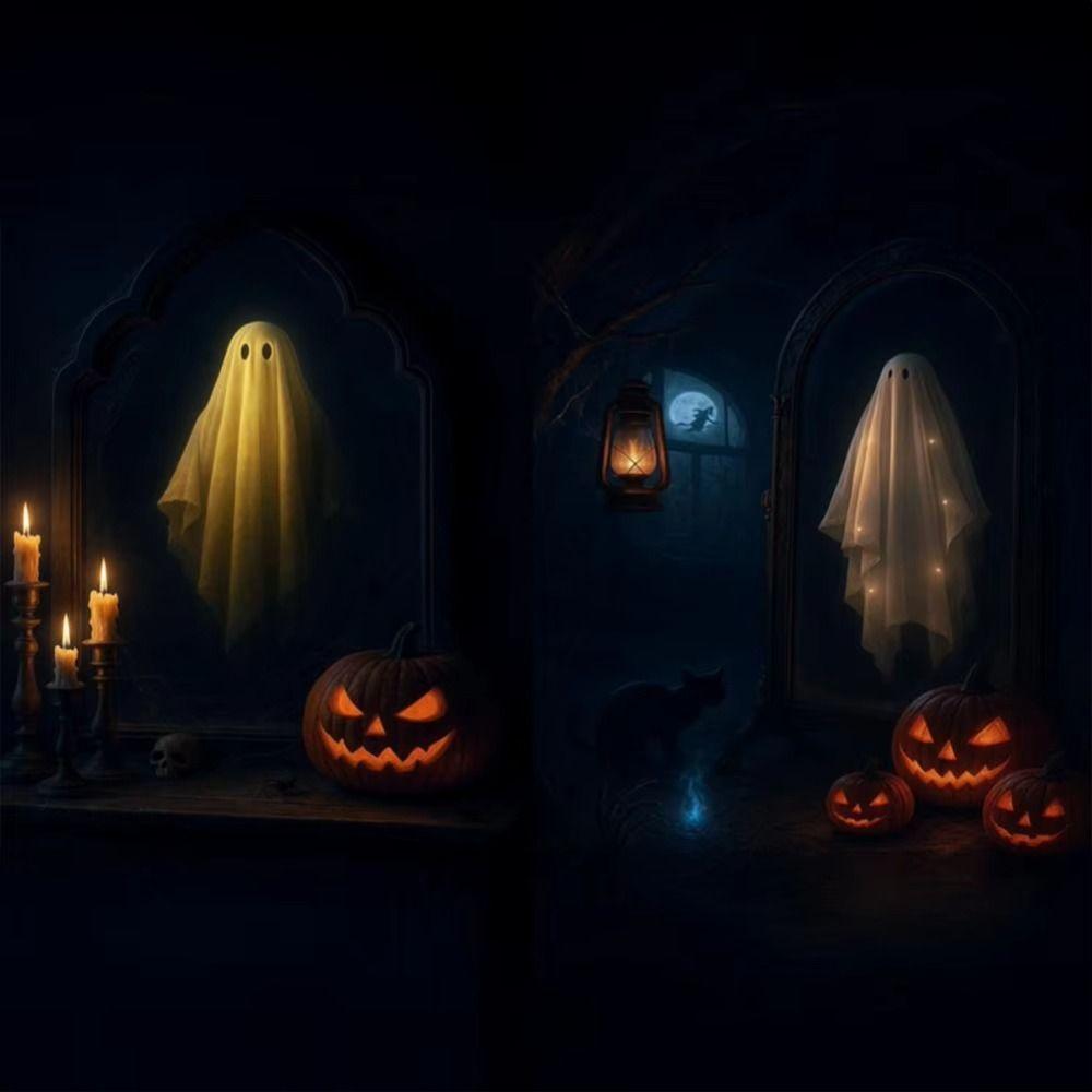 Spooky Halloween Ghost Mirror Creative LED Ghost Mirror Hologram Ghost Mirror  Prank Decor