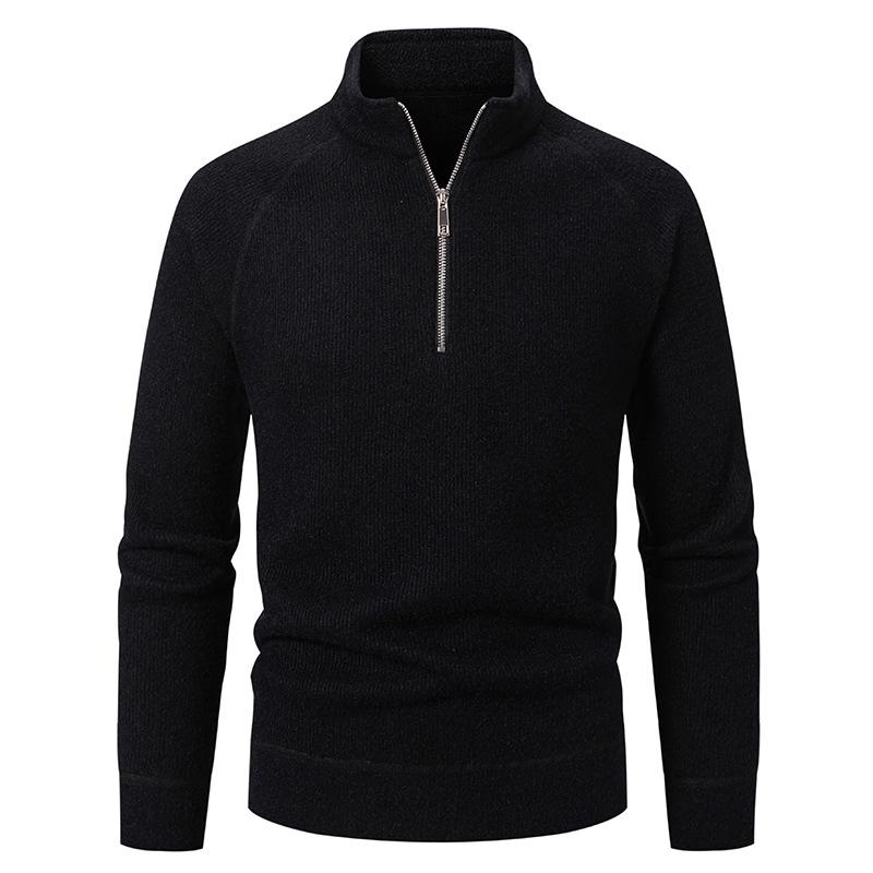 Autumn And Winter Men'S Stand-Up Collar Half-Zipper Knitted Sweater Simple Solid Color Fleece Thickened Casual Sweater Top