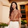 [Shirt] Summer solid color temperament commuting elegant slimming women's short-sleeved top