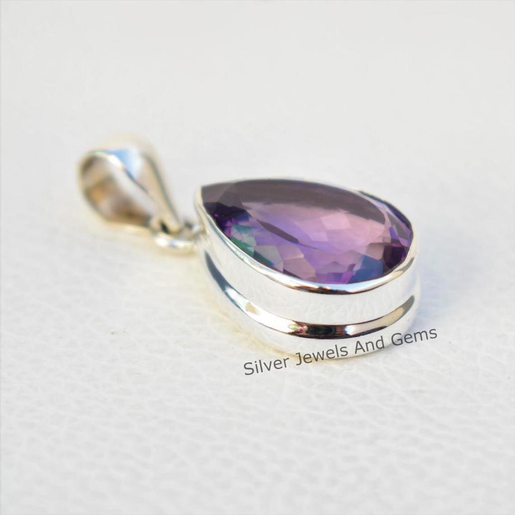 Natural Amethyst Pendant-925 Sterling Silver Handmade Pendant-Teardrop Crystal Pendant-Anniversary Pendant
