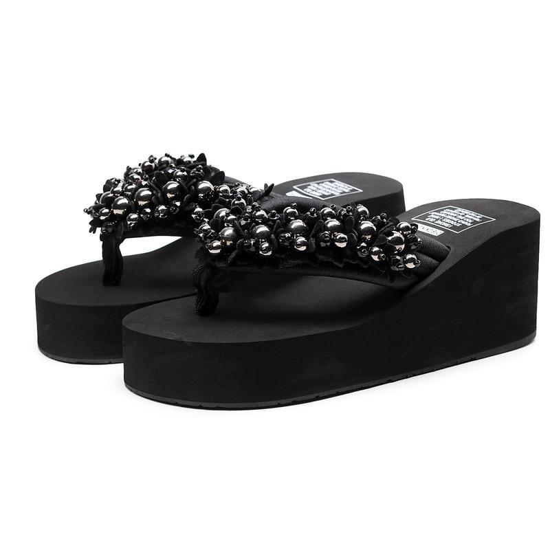 Șlapi de damă antiderapanți cu toc înclinat, sandale, papuci de casă pentru exterior, vacanță, malul mării, plajă