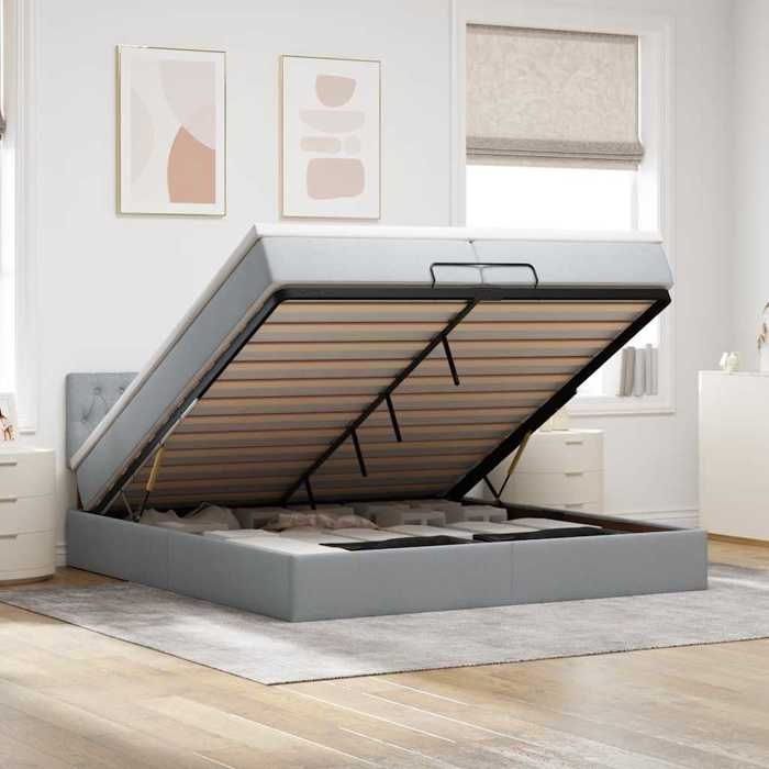 VidaXL Cadre de lit ottoman avec matelas gris clair 200x200 cm tissu 3311567